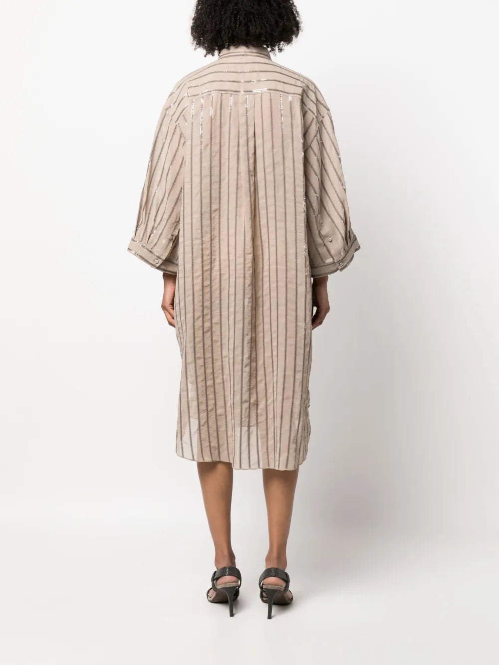 Brunello Cucinelli Brunello Cucinelli Sequin-Embellished Striped Cotton Shirtdress