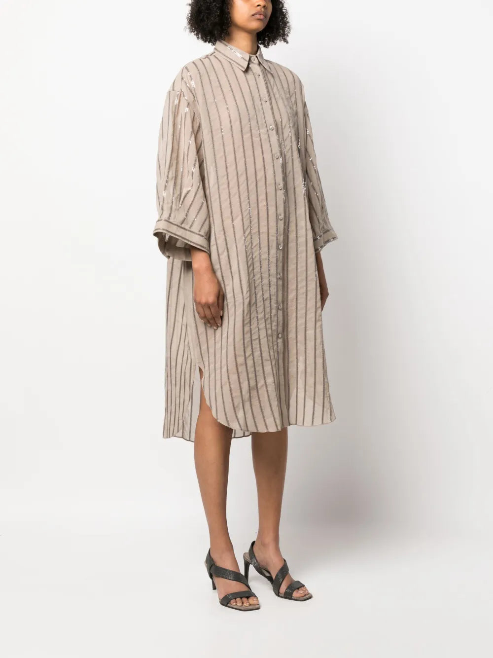 Brunello Cucinelli Brunello Cucinelli Sequin-Embellished Striped Cotton Shirtdress