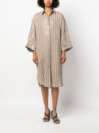 Brunello Cucinelli Brunello Cucinelli Sequin-Embellished Striped Cotton Shirtdress