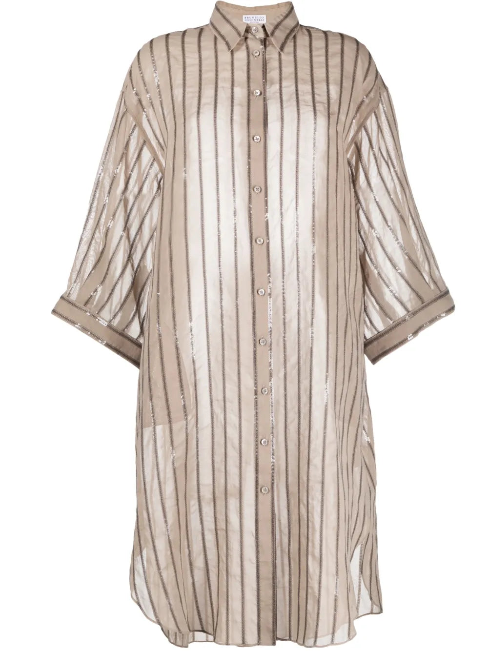 Brunello Cucinelli Sequin-Embellished Striped Cotton Shirtdress