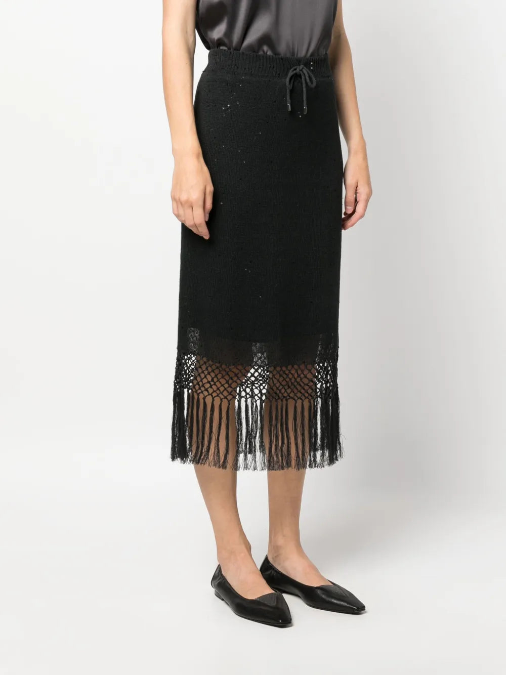 Brunello Cucinelli Brunello Cucinelli Fringed Edge Midi Skirt