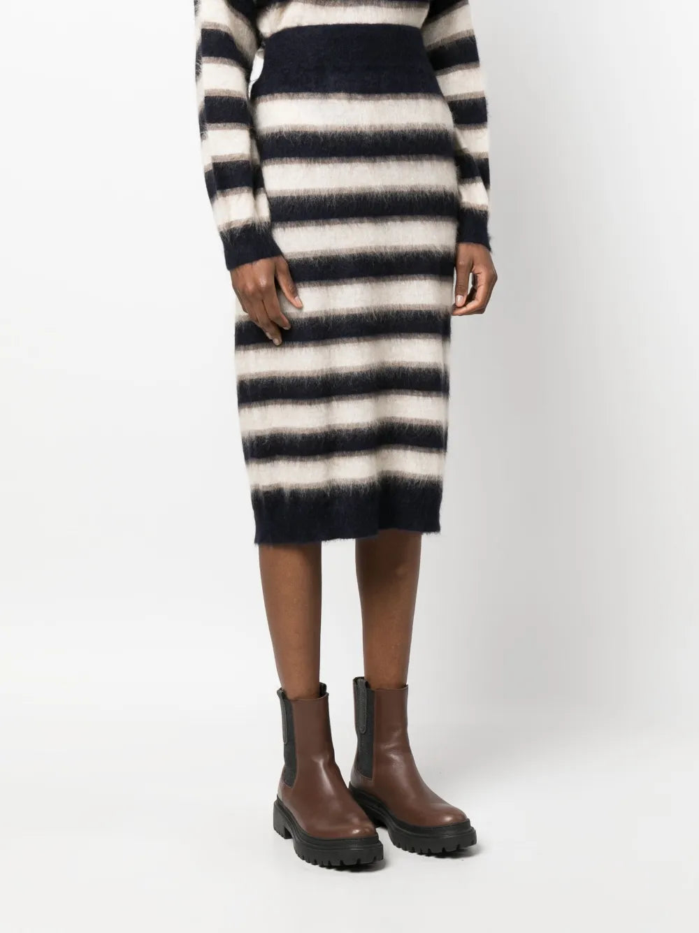 Brunello Cucinelli Brunello Cucinelli Striped Knitted Midi Skirt