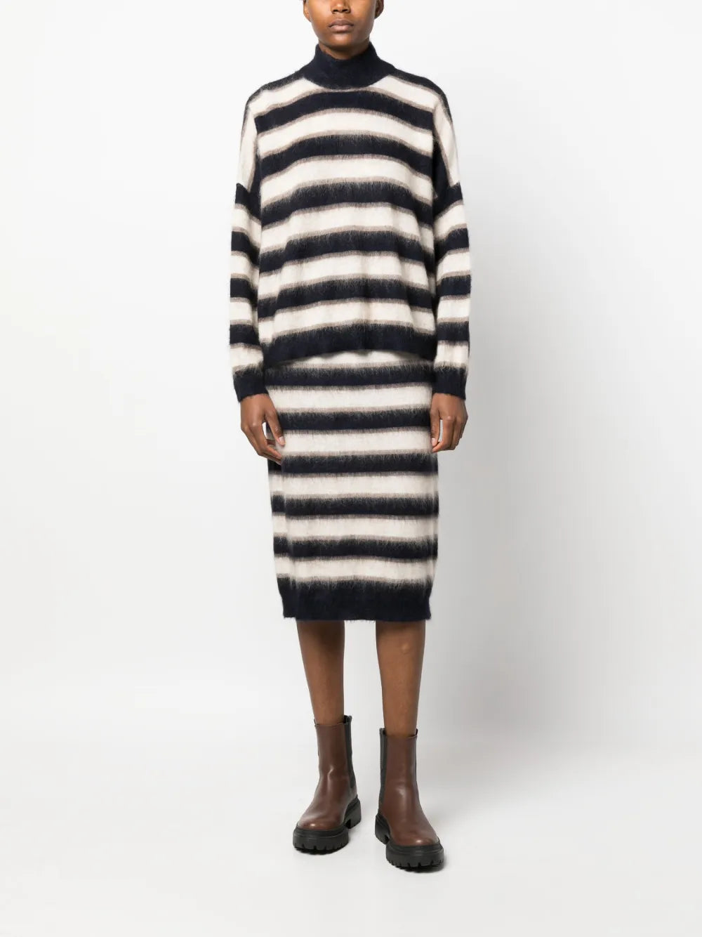 Brunello Cucinelli Brunello Cucinelli Striped Knitted Midi Skirt
