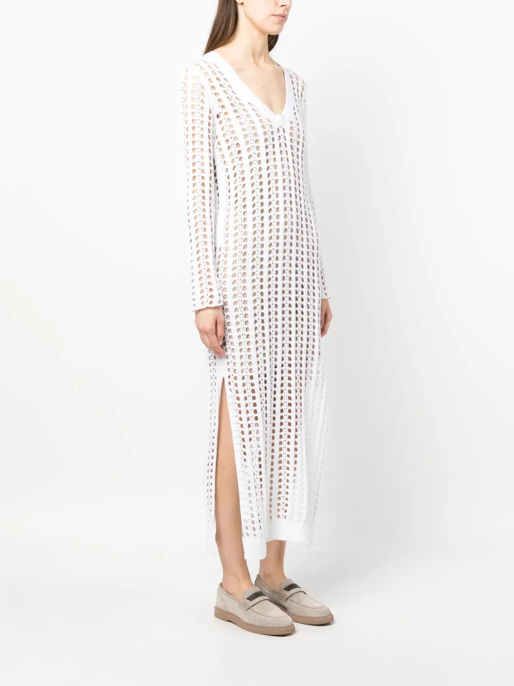 Brunello Cucinelli Brunello Cucinelli V-Neck Open-Knit Long Dress
