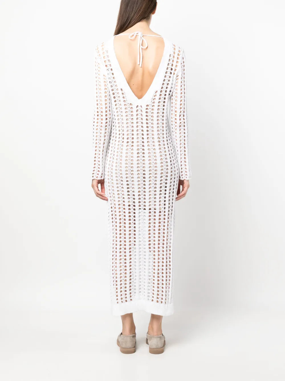Brunello Cucinelli Brunello Cucinelli V-Neck Open-Knit Long Dress