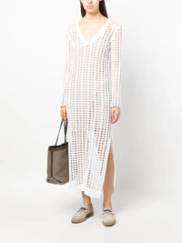Brunello Cucinelli Brunello Cucinelli V-Neck Open-Knit Long Dress