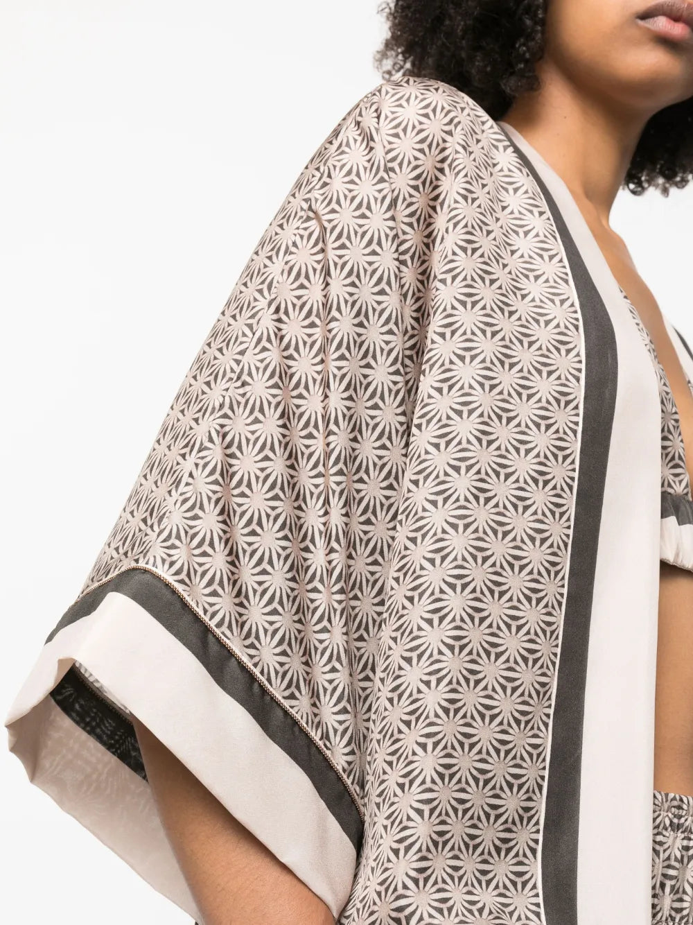 Brunello Cucinelli Brunello Cucinelli Geometric-Print Silk Wrap Coat
