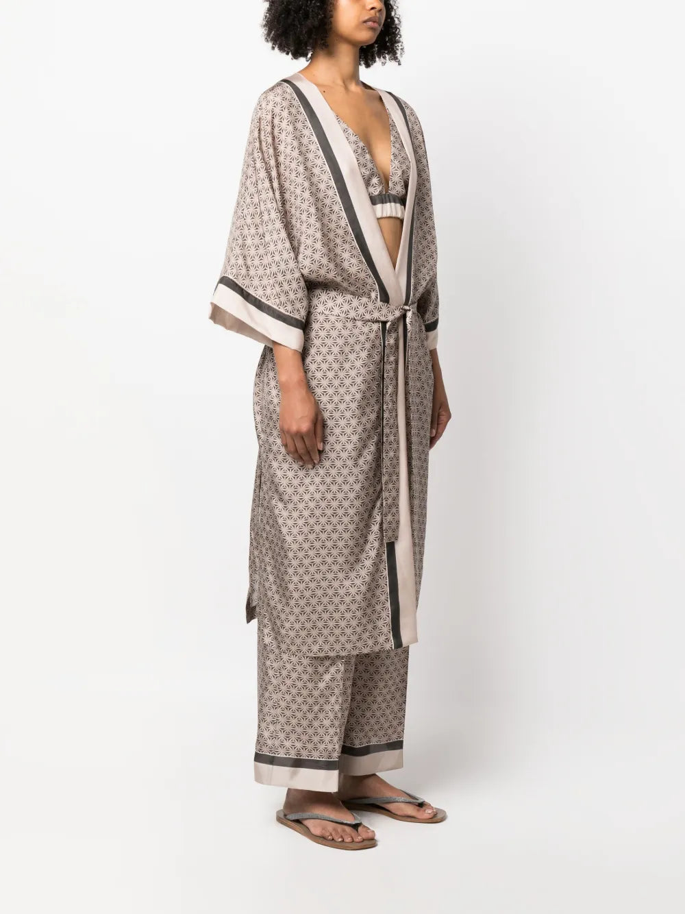 Brunello Cucinelli Brunello Cucinelli Geometric-Print Silk Wrap Coat