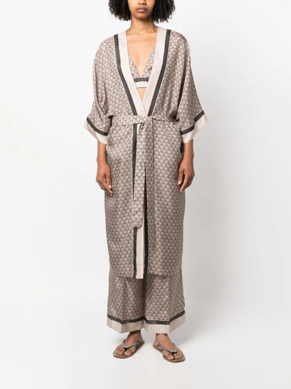 Brunello Cucinelli Brunello Cucinelli Geometric-Print Silk Wrap Coat
