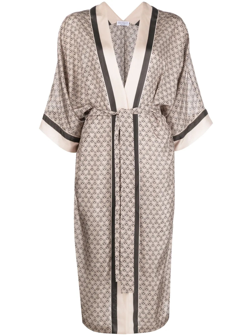 Brunello Cucinelli Brunello Cucinelli Geometric-Print Silk Wrap Coat