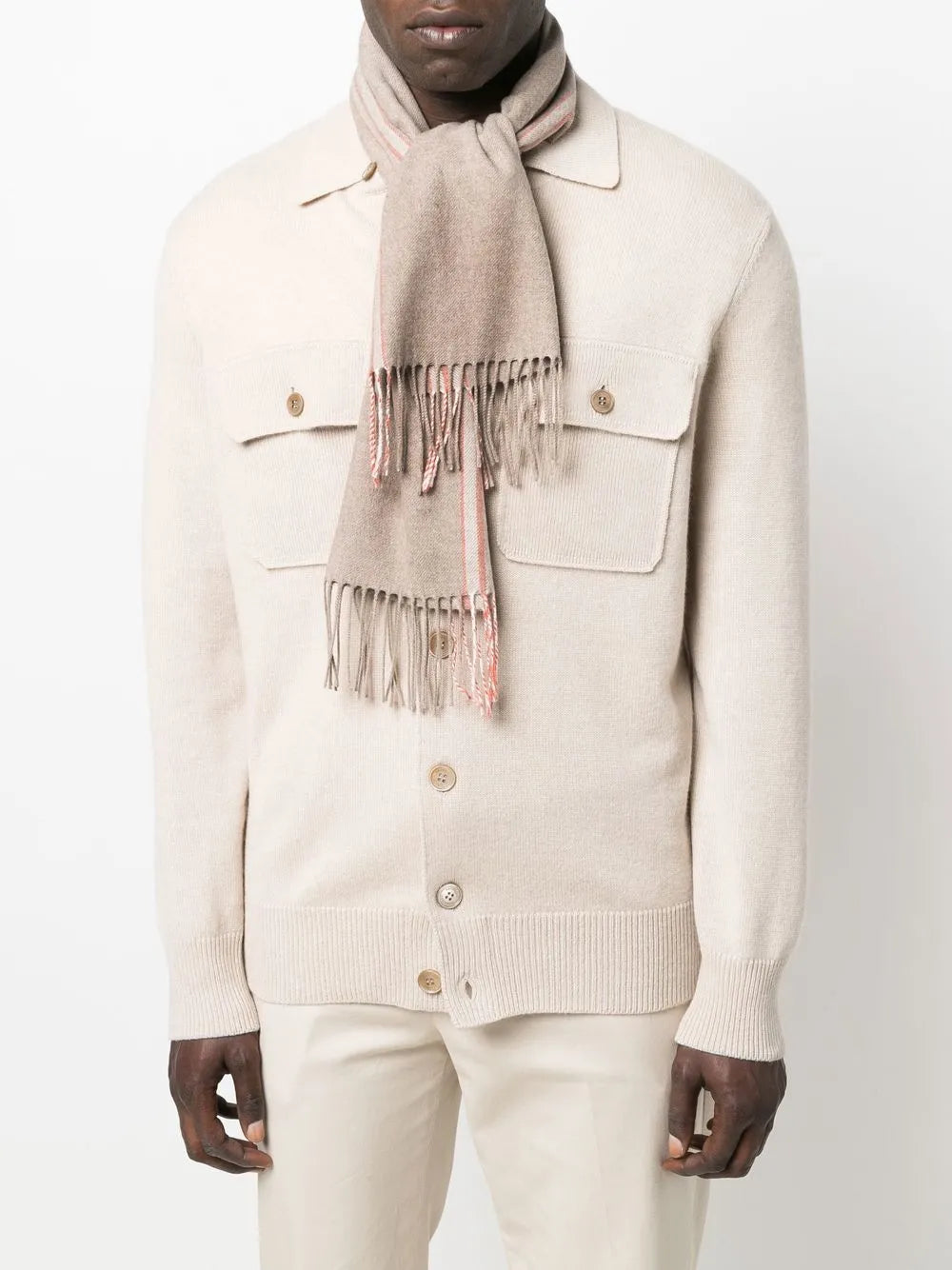 Brunello Cucinelli Striped-Edge Frayed-Edge Scarf