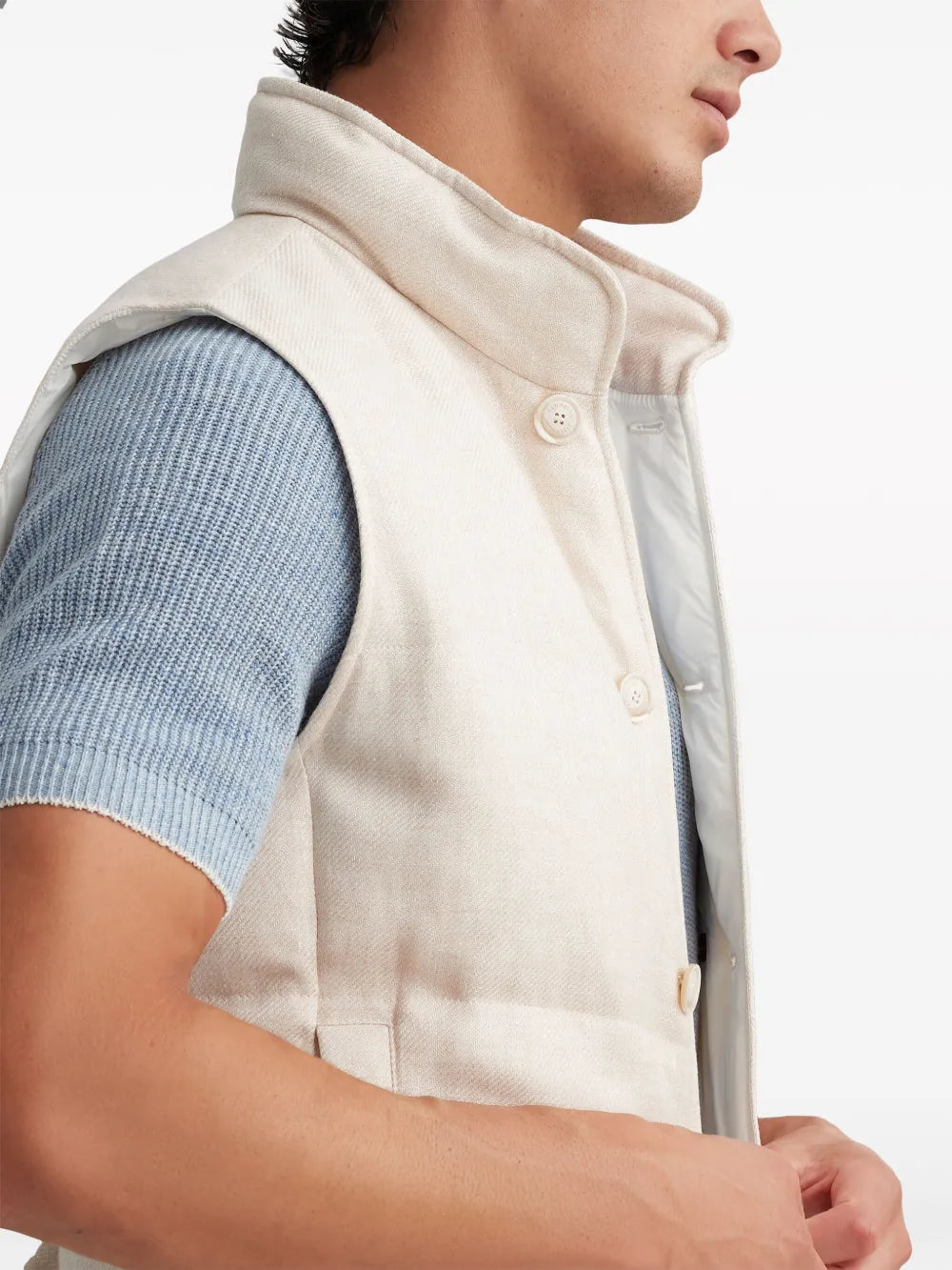 Brunello Cucinelli High-Neck Linen-Blend Gilet