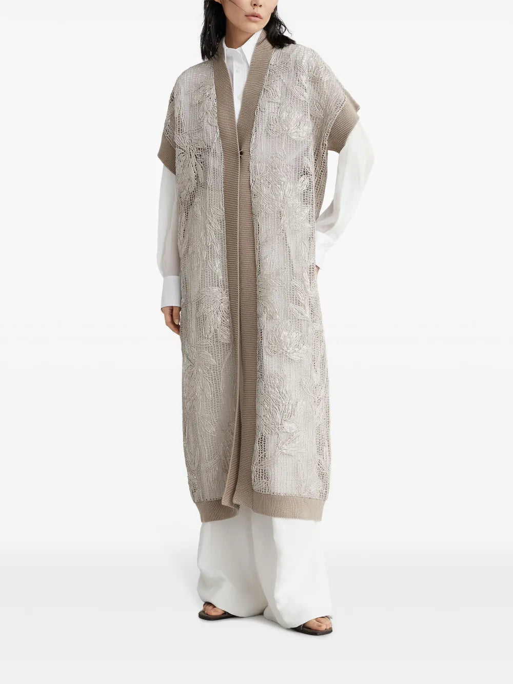 Brunello Cucinelli Brunello Cucinelli Magnolia-Embroidered Long Cardigan