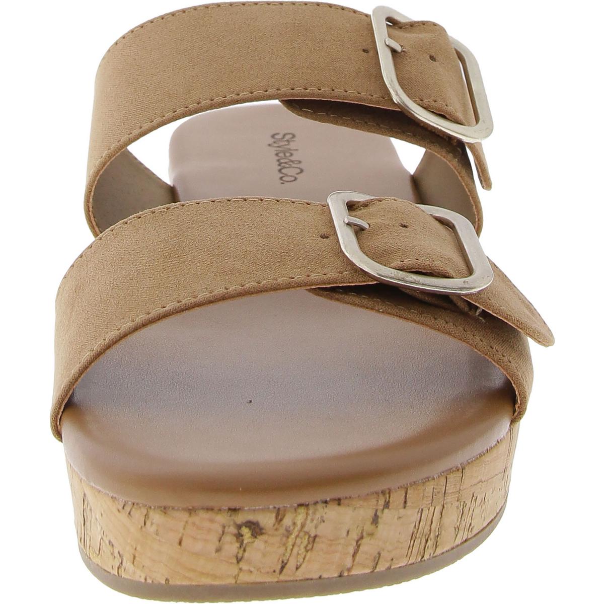 Temppestt Womens Open Toe Double Buckl Slide Sandals