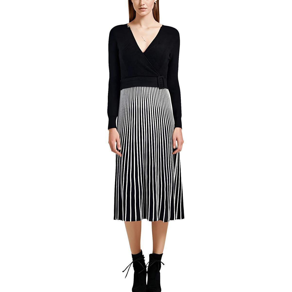 Petites Womens Belted Knit Sweaterdress