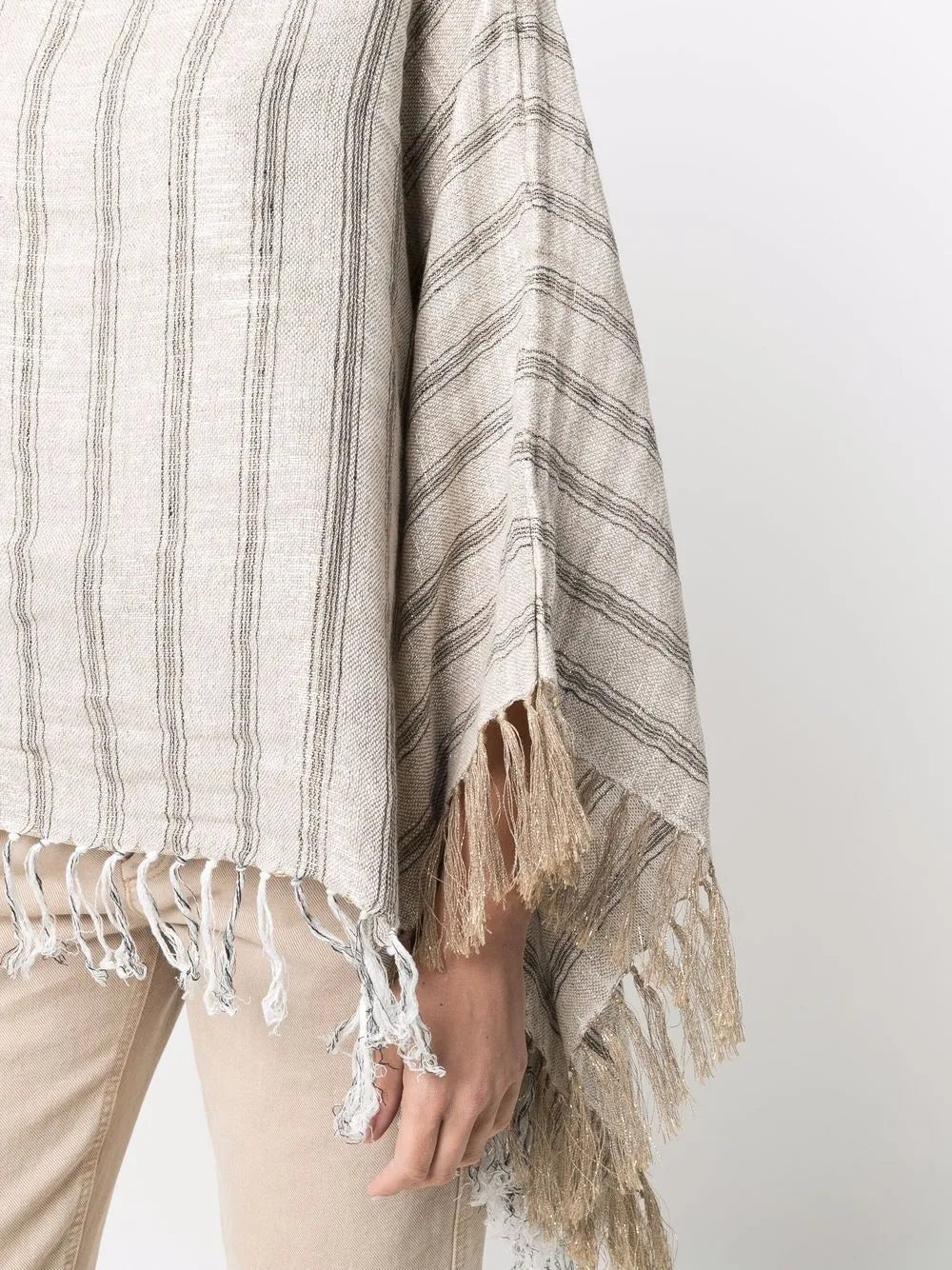 Brunello Cucinelli Striped Tassel-Trim Poncho