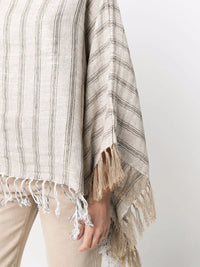 Brunello Cucinelli Striped Tassel-Trim Poncho
