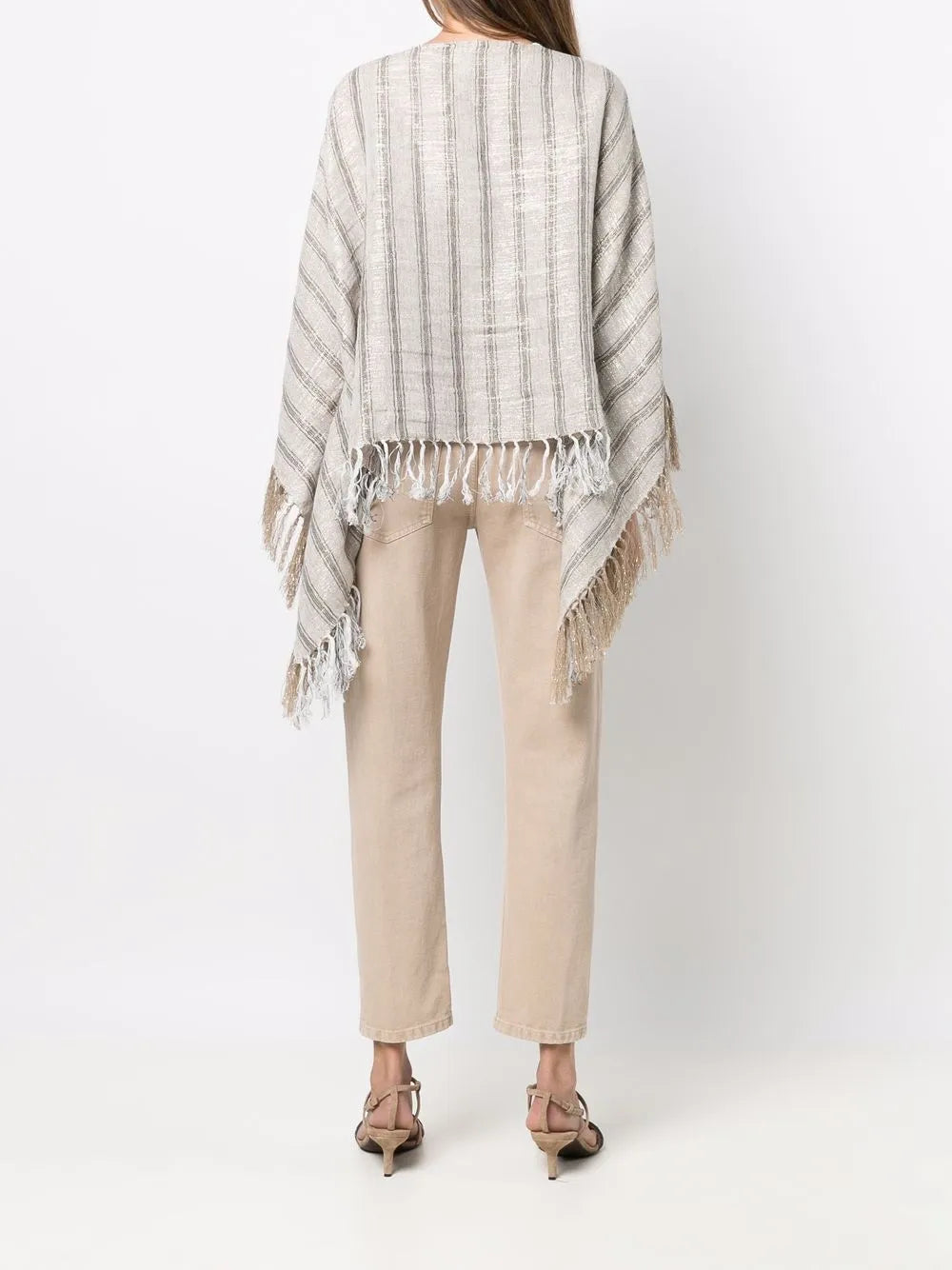 Brunello Cucinelli Striped Tassel-Trim Poncho
