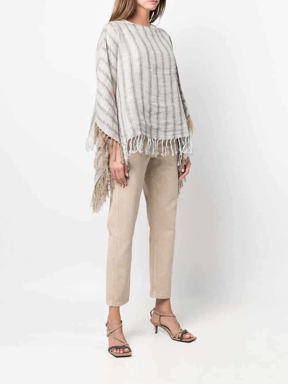 Brunello Cucinelli Striped Tassel-Trim Poncho