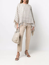 Brunello Cucinelli Striped Tassel-Trim Poncho