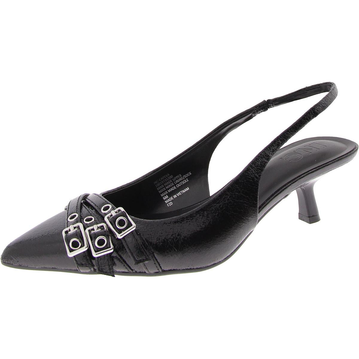 Capeka Womens Faux Leather Pointed Toe Slingback Heels 6 Medium Black Crinkle