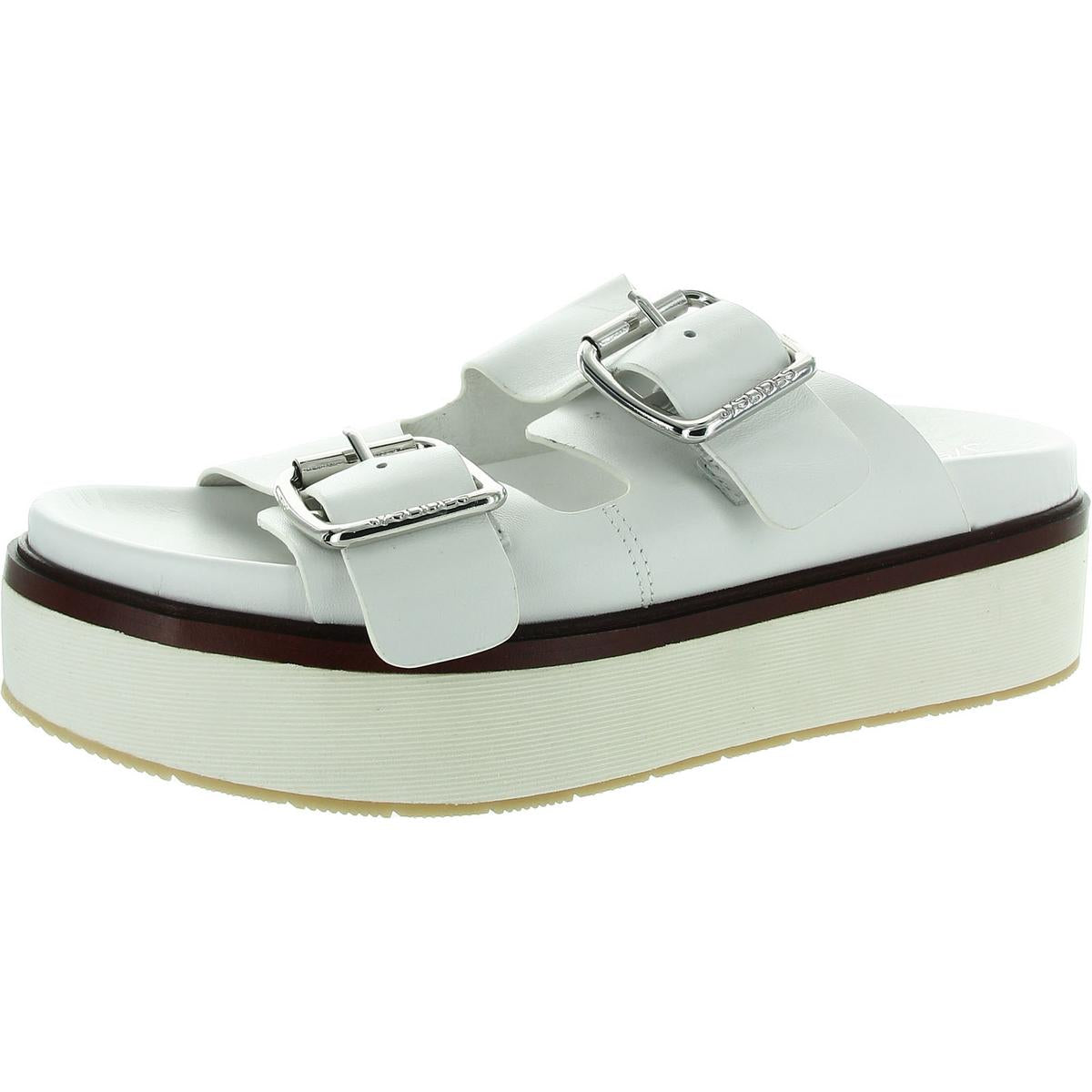 Womens Buckle Leather Flatform Sandals