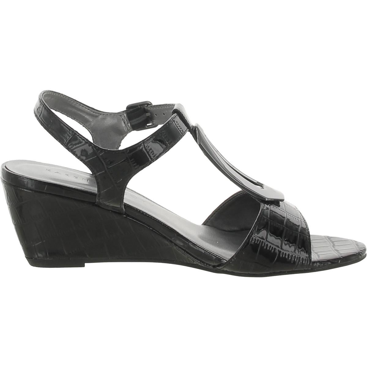 Denviee Womens Animal Print Faux Leather Wedge Sandals