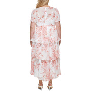 Plus Womens Floral Print Tiered Maxi Dress