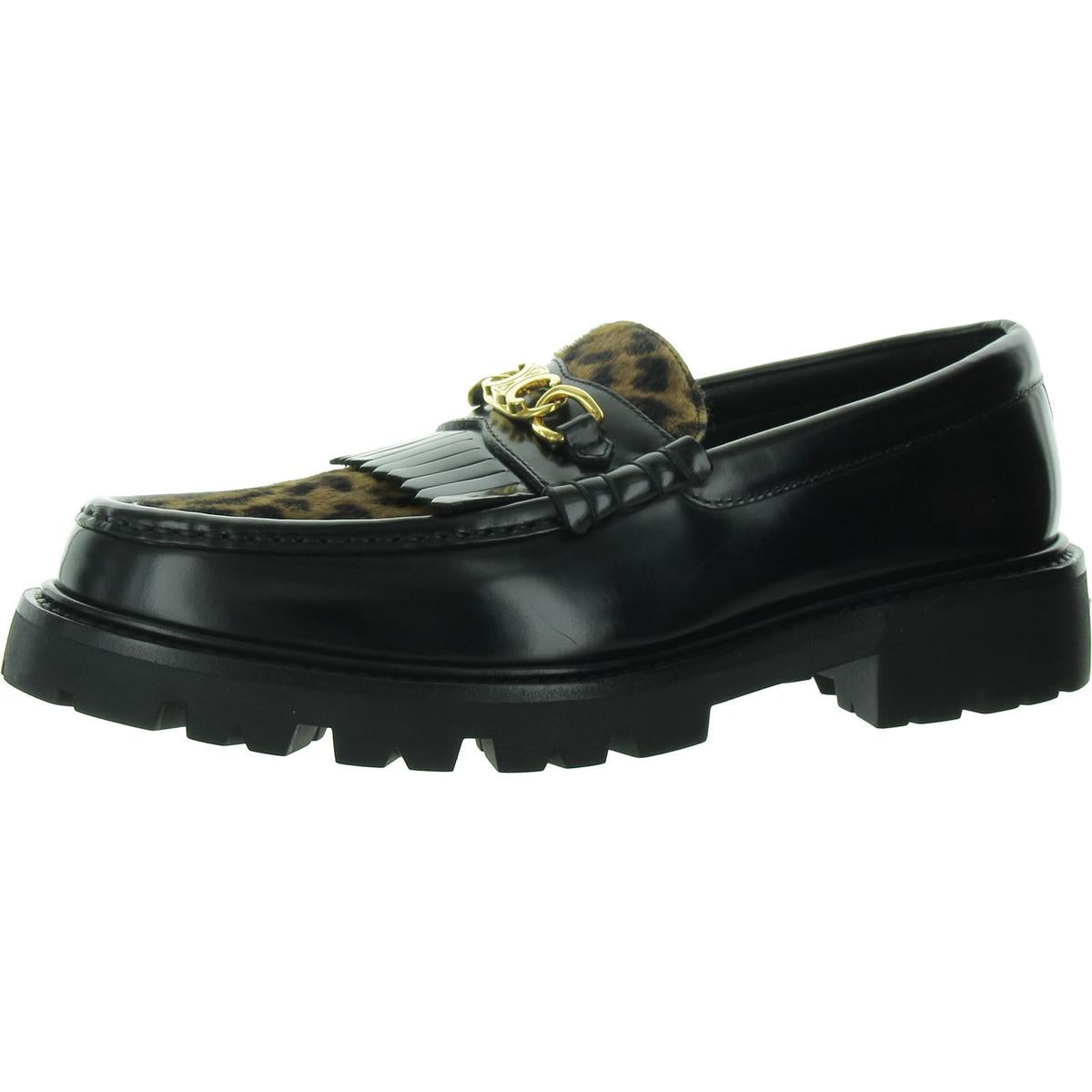 Margaret Womens Patent Leather Faux Fur Loafers