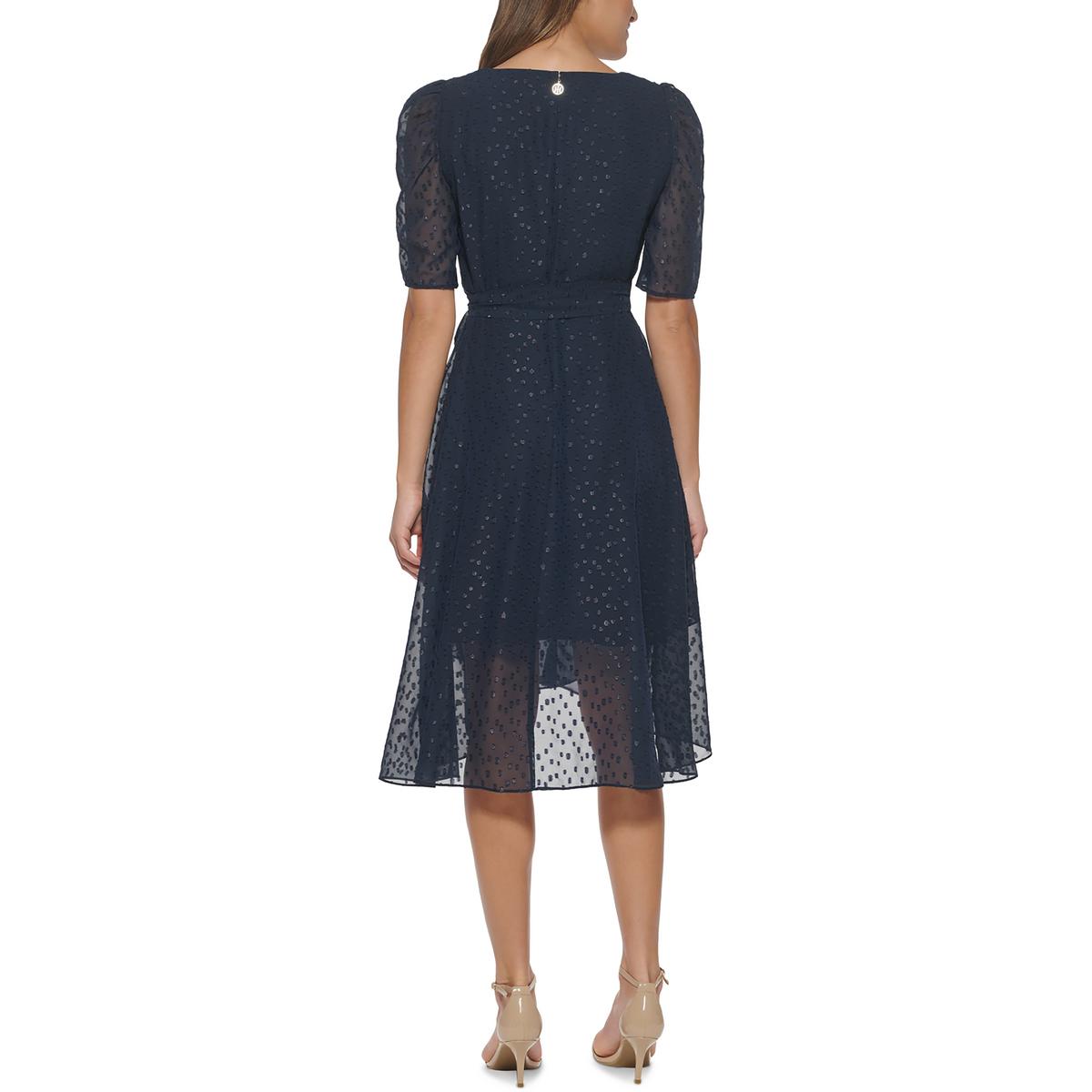 Womens Surplice Chiffon Midi Dress
