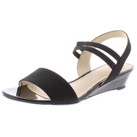 Yolo Womens Strapp Ankle Strap Wedge Sandals Black