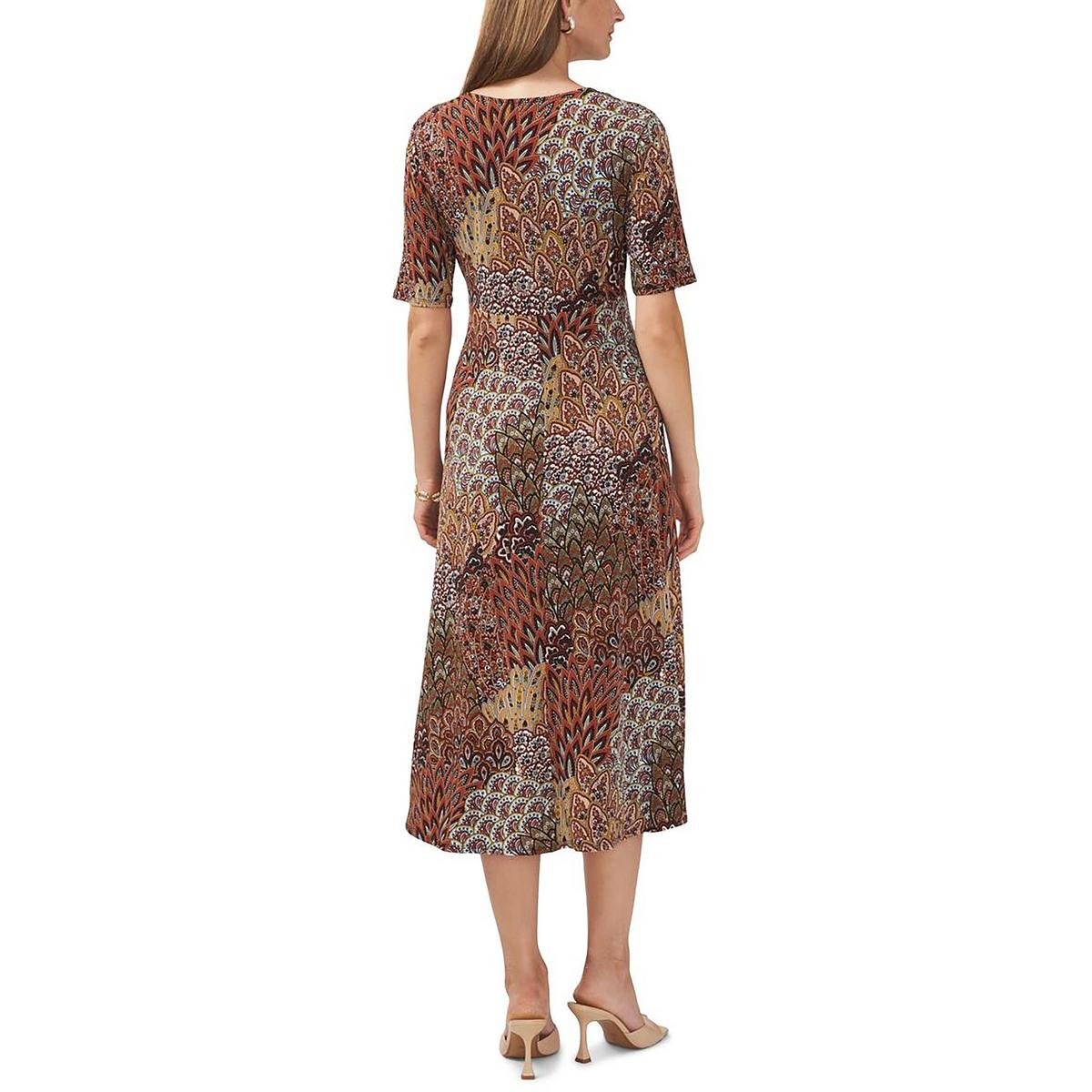 Petites Womens Aztec Print Polyester Midi Dress