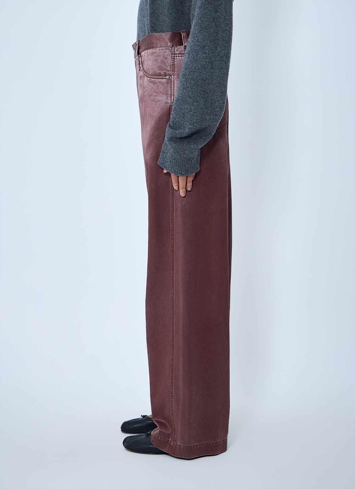 Issey Miyake Women Satin Wide-Leg Jeans