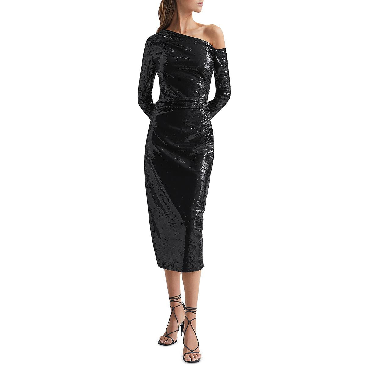 Jodie Womens Asymmetric Sequined Cocktail And Party Dress