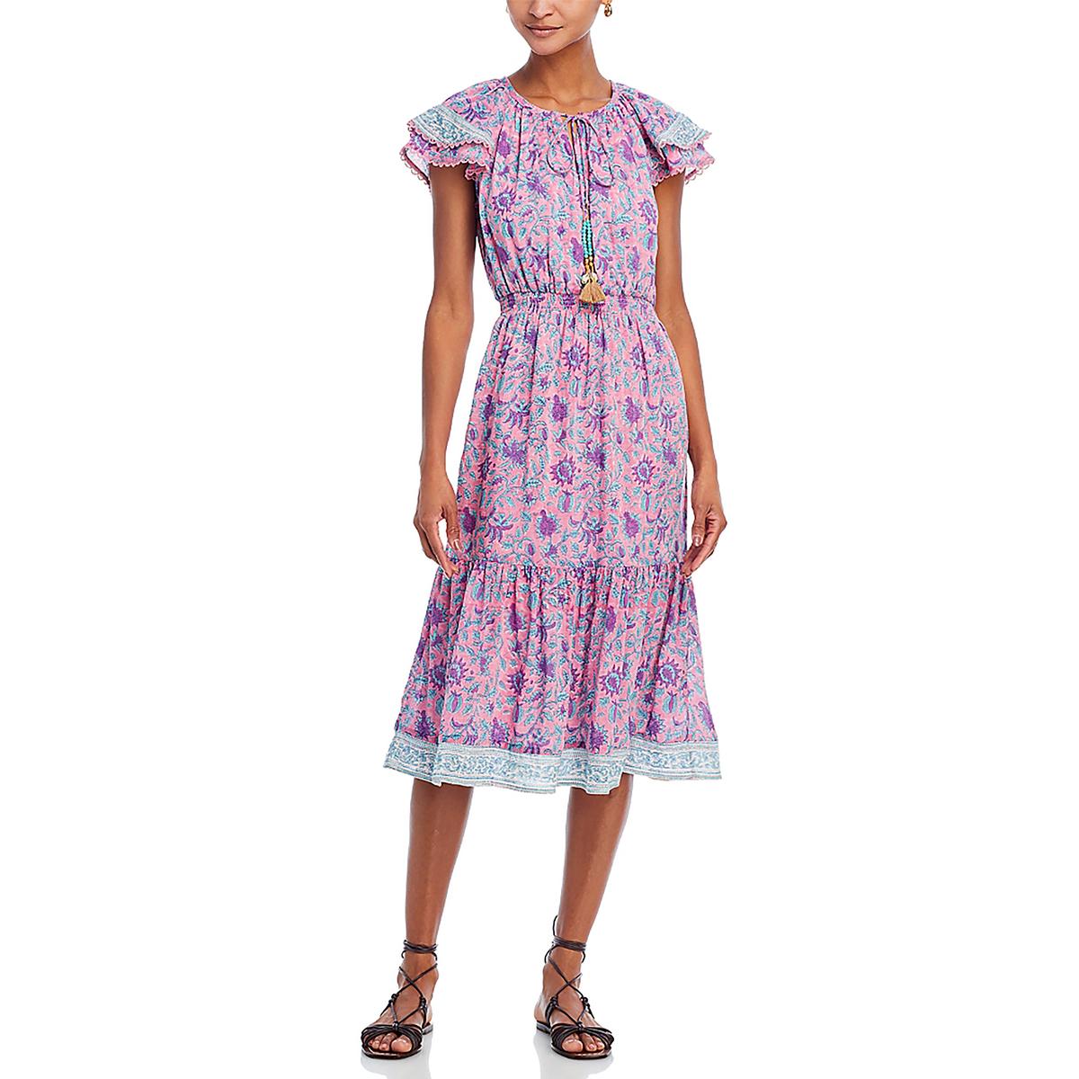 Eva Womens Cotton Tie neck Midi Dress