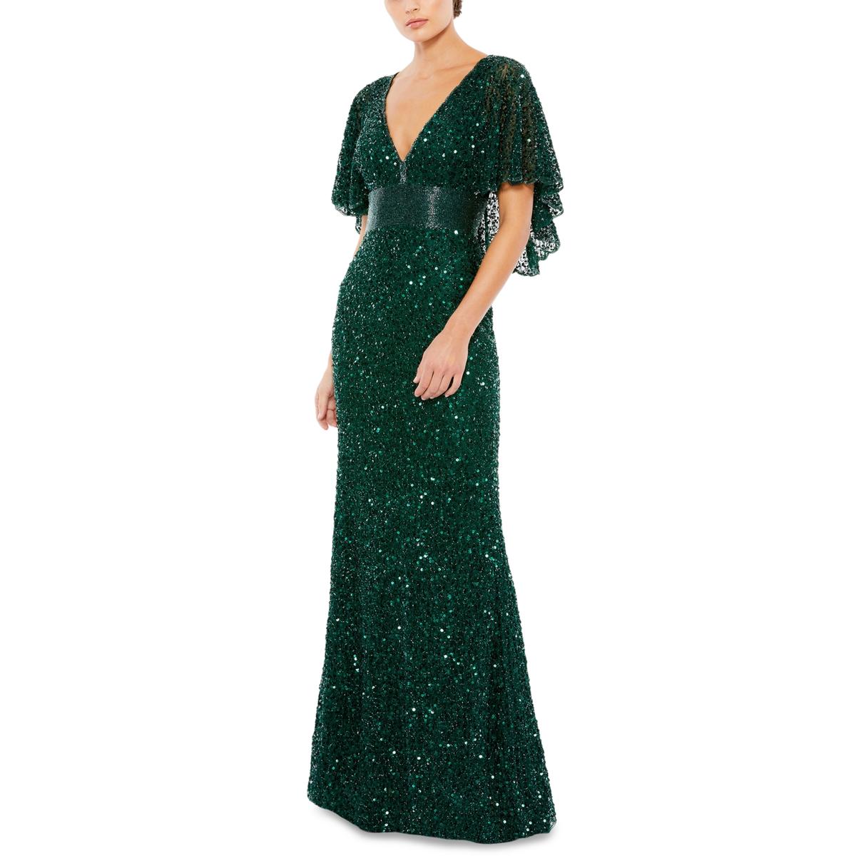 Womens Beaded Capelet Evening Dress