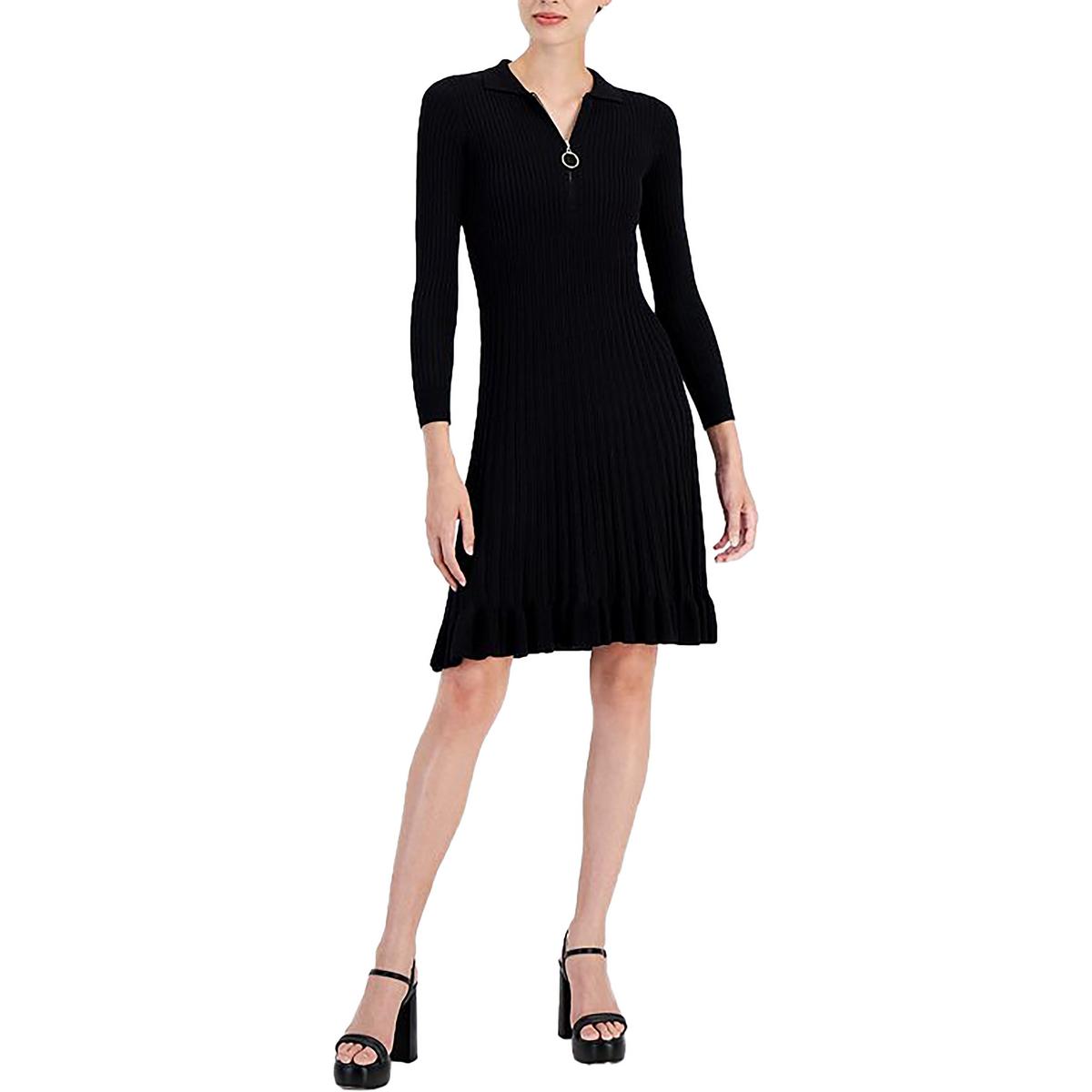 Petites Womens Ribbed Rayon Sweaterdress