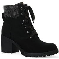 Romina Womens Knit Ankle Combat & Lace-up Boots Black MC