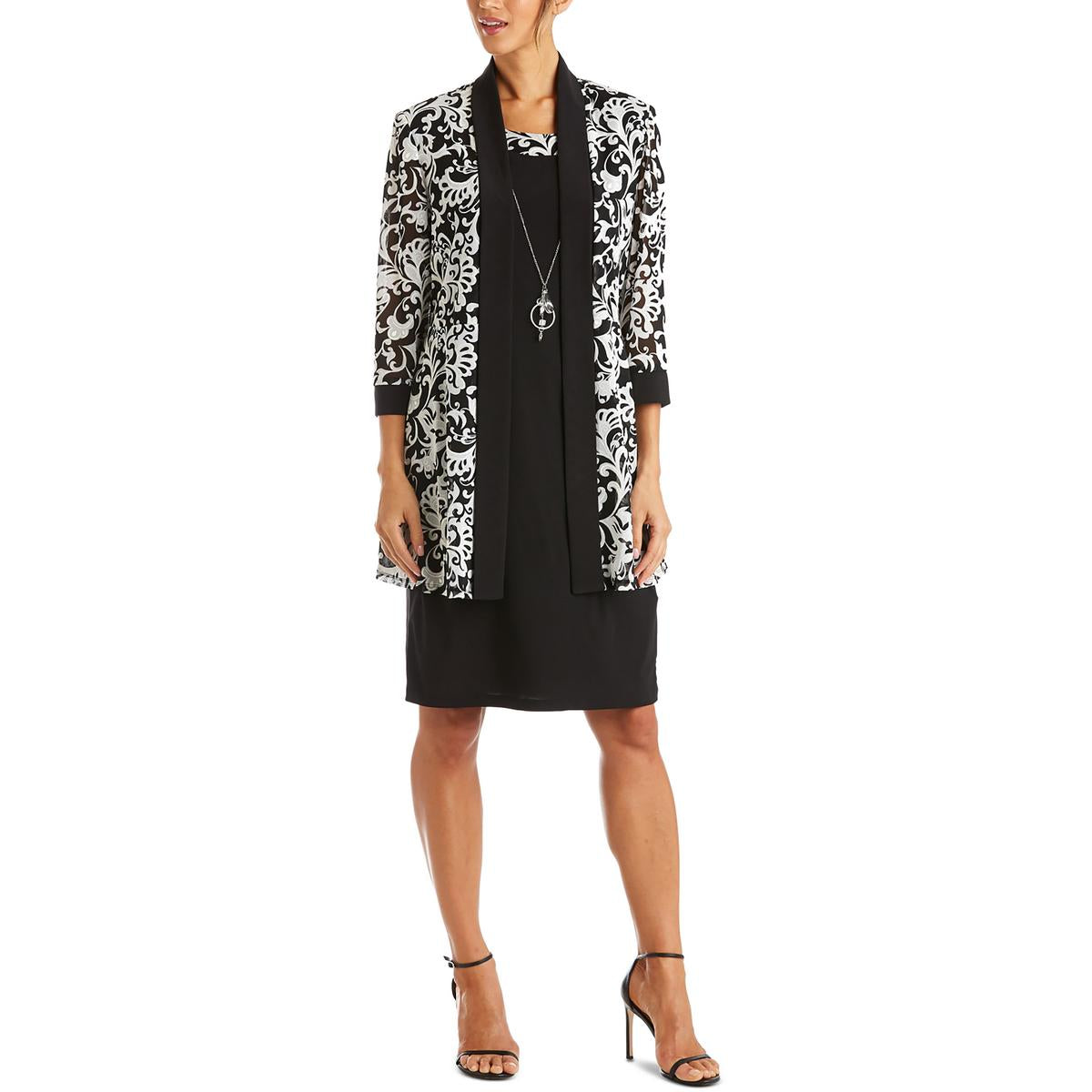 Petites Womens Mesh Printed Duster Blazer