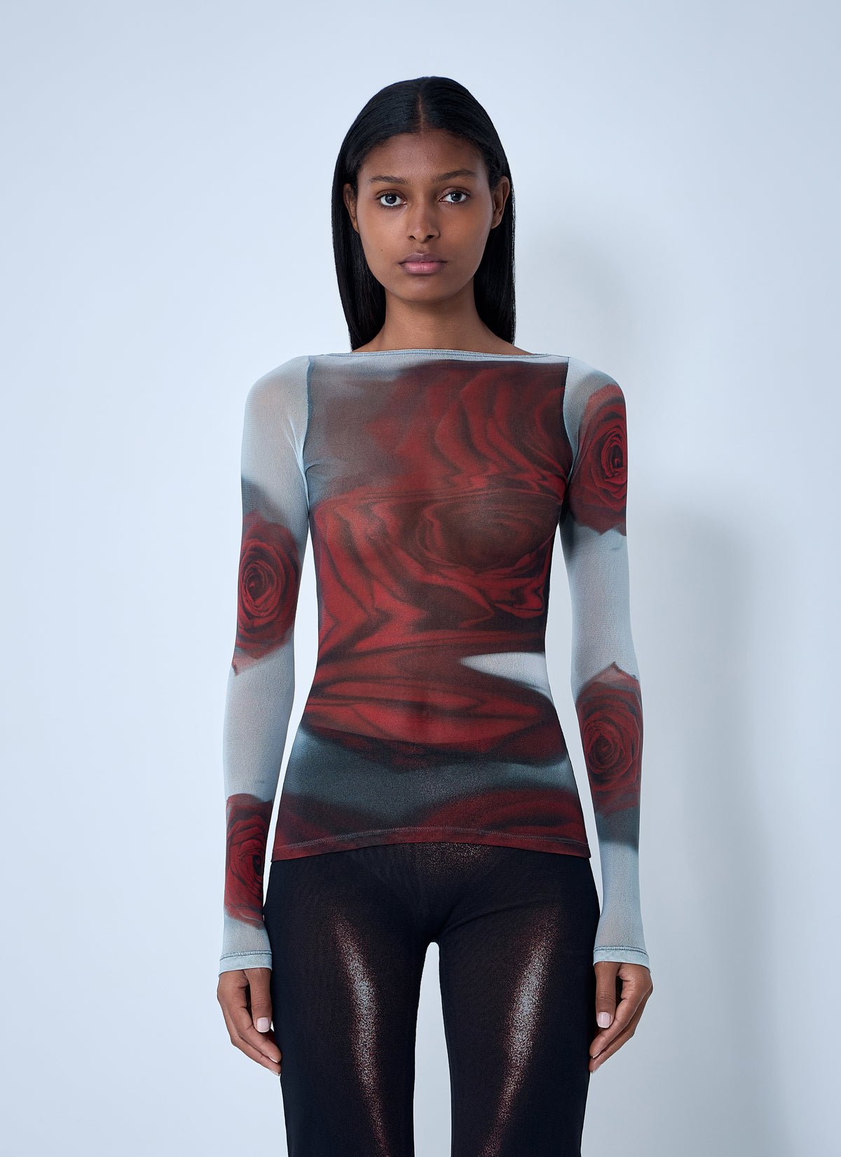 Jean Paul Gaultier Women Blurry Roses Mesh Tank Top