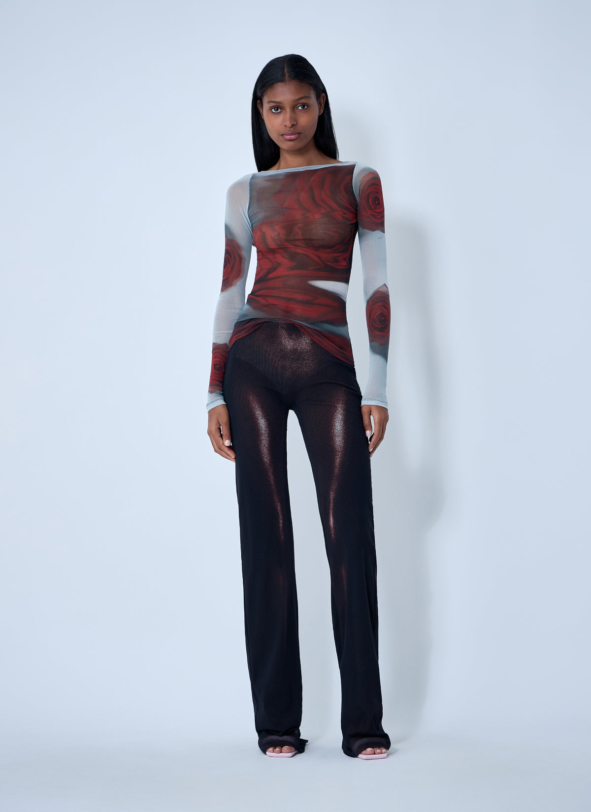 Jean Paul Gaultier Women Blurry Roses Mesh Tank Top