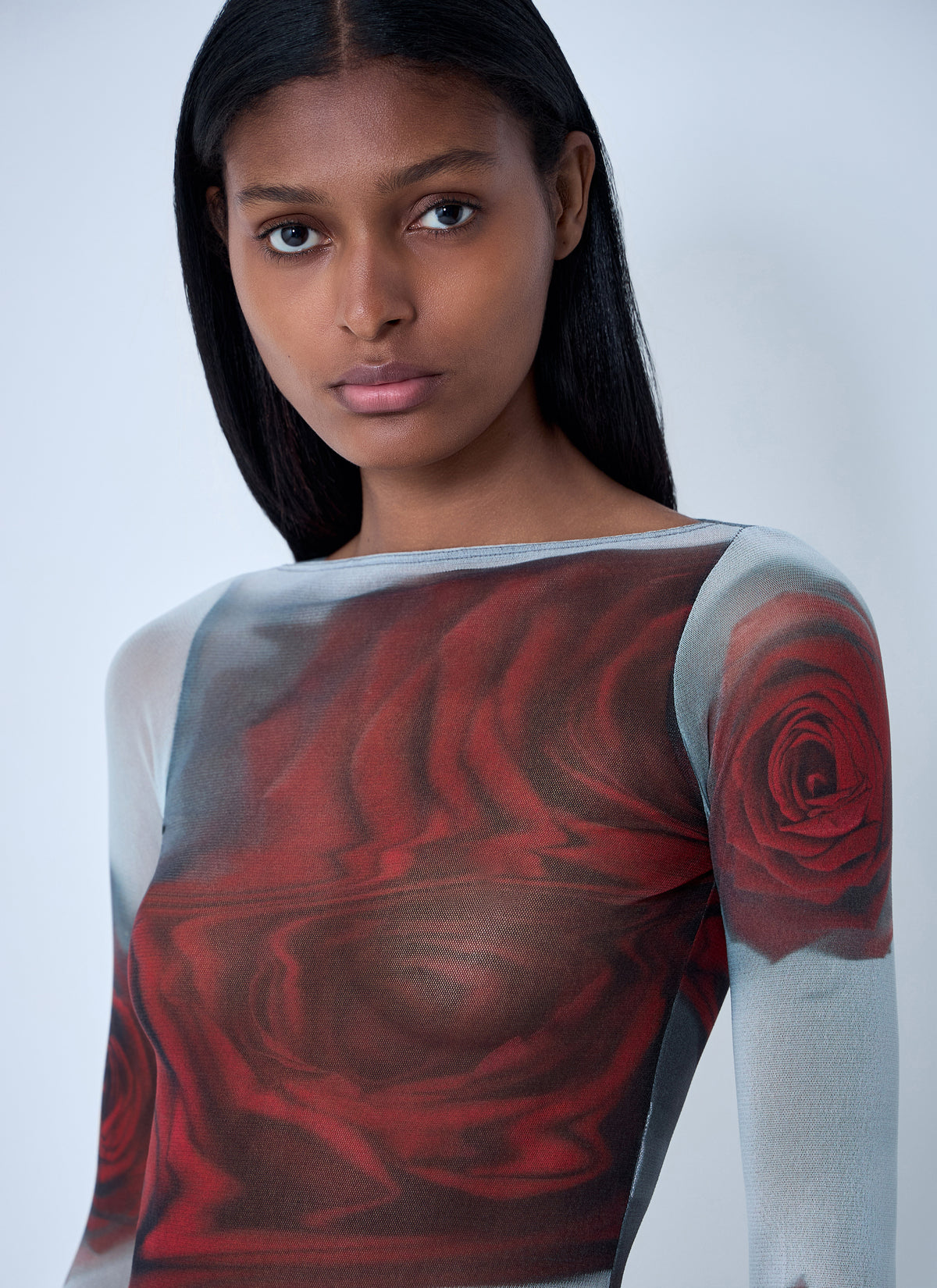 Jean Paul Gaultier Women Blurry Roses Mesh Tank Top