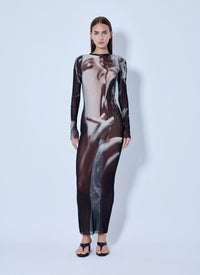 Jean Paul Gaultier Jean Paul Gaultier Women Mesh Printed Smoking Women Long Dress