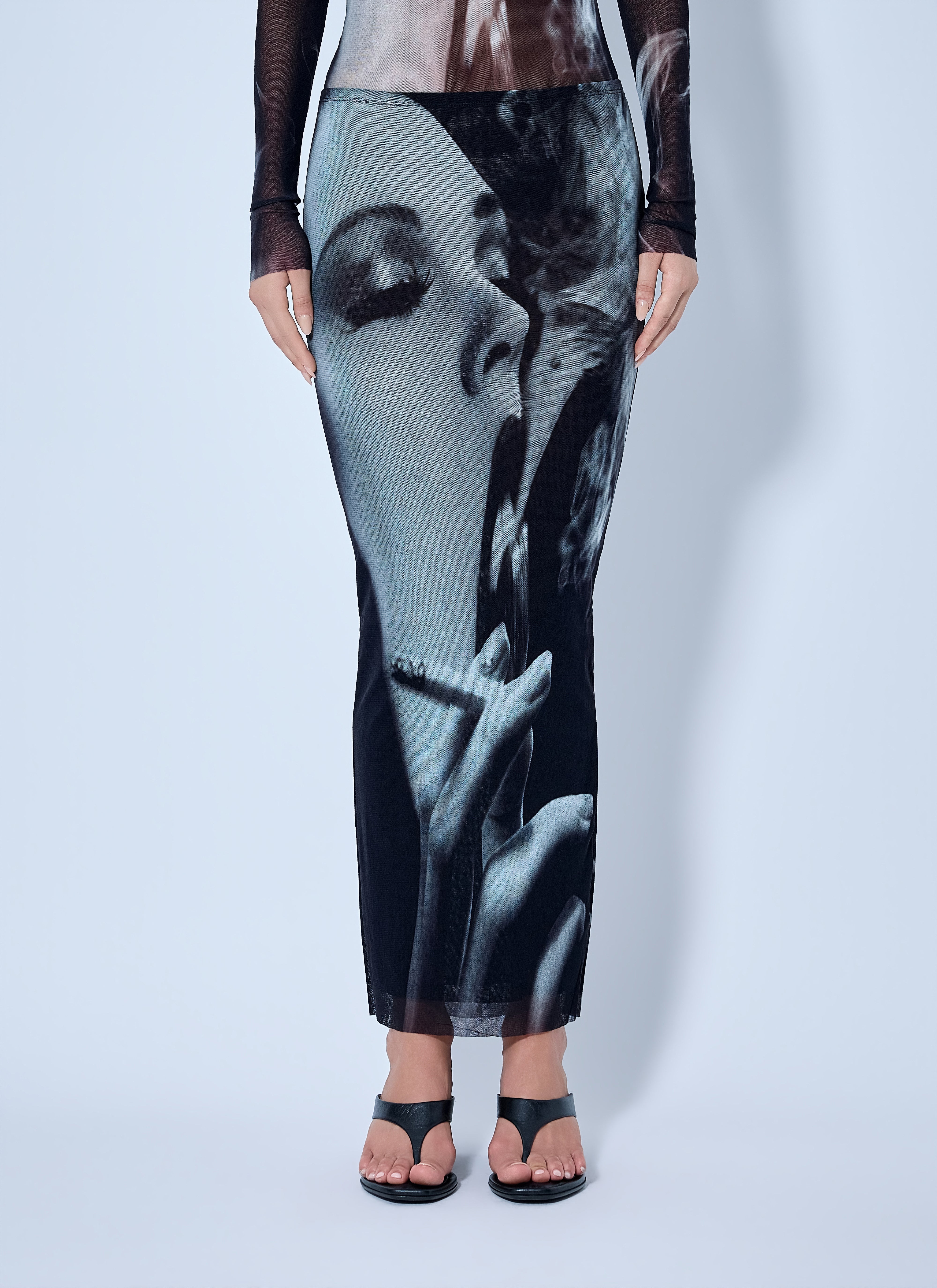 【ジャンク】JEAN PAUL GAULTIER FEMME marin Jean Paul Gaultier Women Mesh Printed Smoking Women Long Skirt