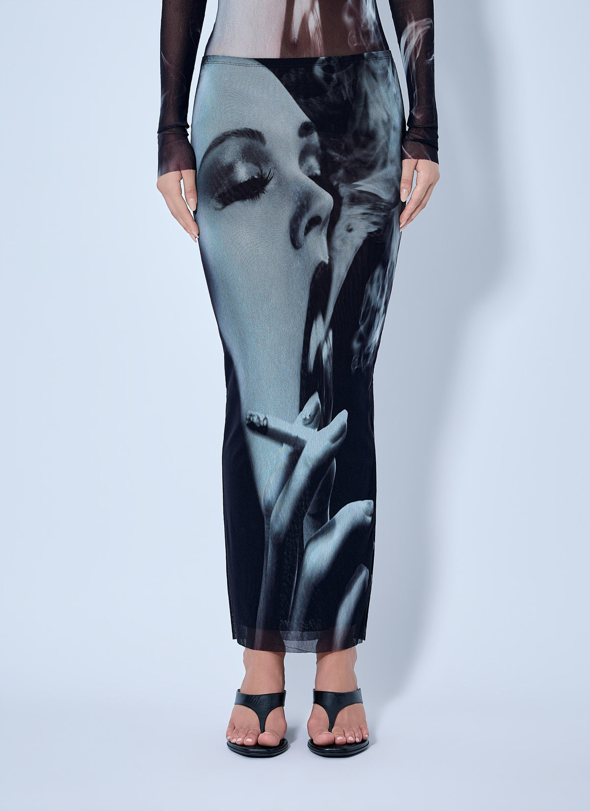 Jean Paul Gaultier Jean Paul Gaultier Women Mesh Printed Smoking Women Long Skirt