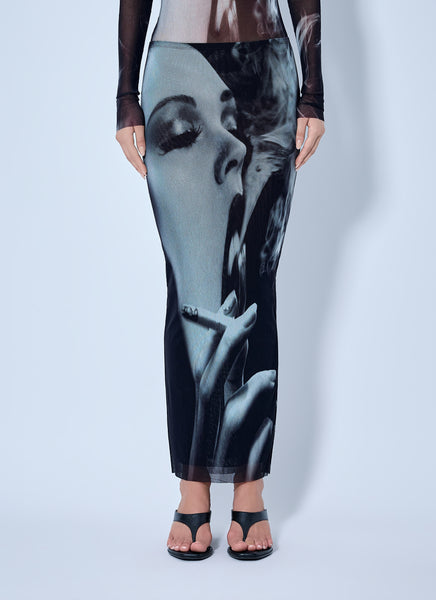 Jean Paul Gaultier Women Mesh Printed Smoking Women Long Skirt