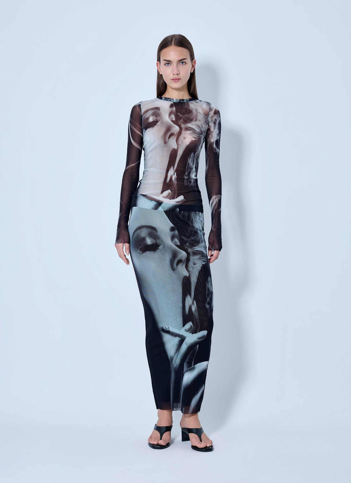 Jean Paul Gaultier Jean Paul Gaultier Women Mesh Printed Smoking Women Long Skirt