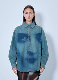 Jean Paul Gaultier Jean Paul Gaultier Women Face Print Oversized Denim Shirt