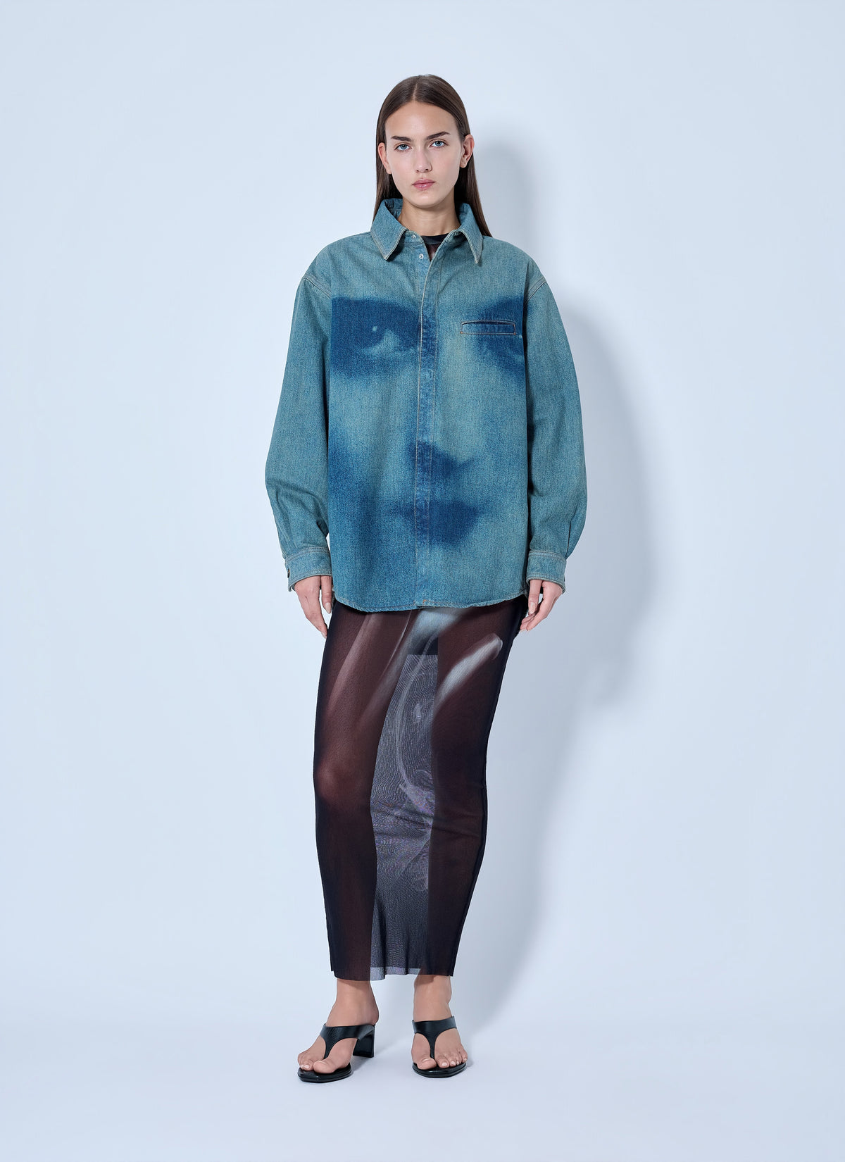 Jean Paul Gaultier Jean Paul Gaultier Women Face Print Oversized Denim Shirt