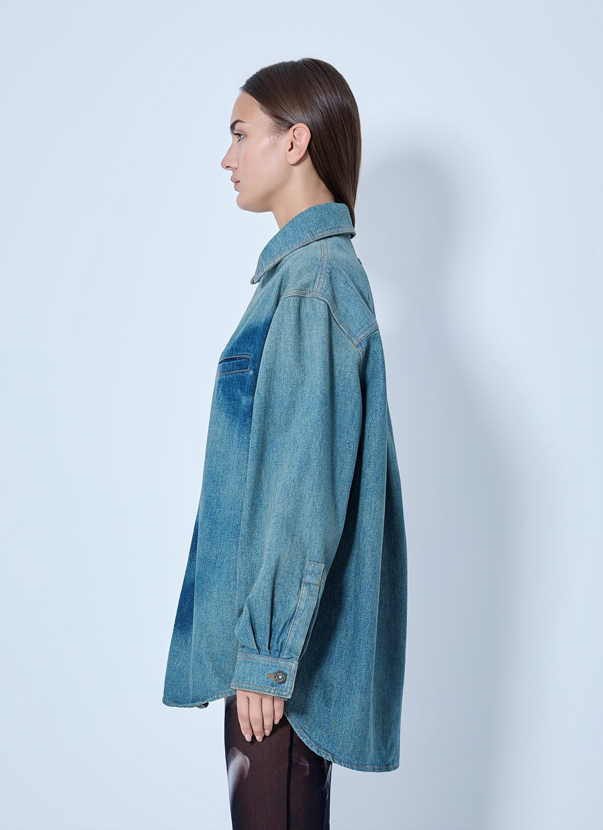 Jean Paul Gaultier Jean Paul Gaultier Women Face Print Oversized Denim Shirt